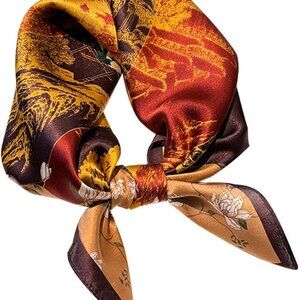 Women's Mulberry Silk Square Scarf Neckerchief Headscarf 21x21 Red Copper